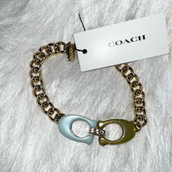 COACH Signature C Chain Link Bracelet CI963 Gold Resin • New - Picture 4 of 13
